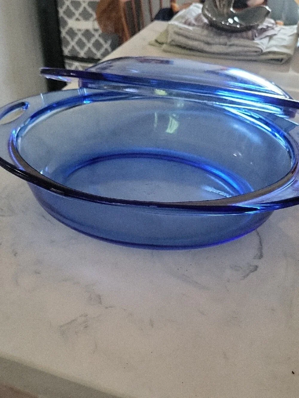 Vintage Anchor Hocking Cobalt Blue Glass 2 Quart Casserole Dish W/ Handles W/lid
